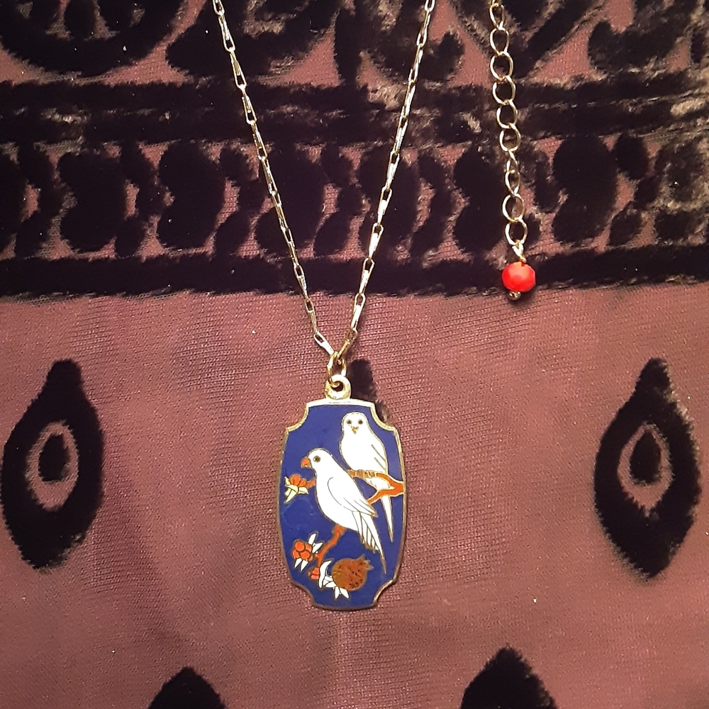 HAND PAINTED ENAMEL DOVE BIRD NECKLACE